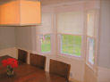 Solar shade with matching upholstered cornice for dining room windows in Dill, New Jersey
