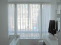 Sheer curtain for bathroom window in Midtown apartment, New York City