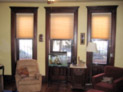 Honeycomb shades for living room windows in Brooklyn apartment