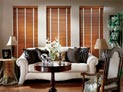wood blinds with tape for living room windows