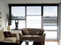 Motorized solar shades, with matching upholstered cornice in Hoboken, NJ