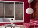 Woven wood shades for living room space